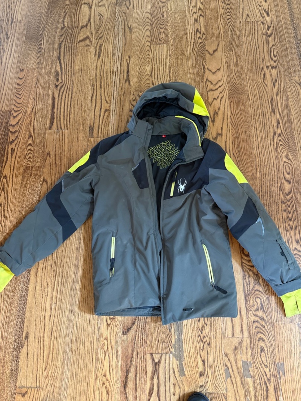 Kid’s Spyder Gray with Neon Yellow Accent Ski Jacket
